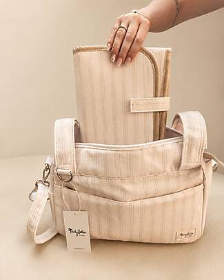 Family Nation Borsa Organizer per Passeggino - Righe - Beige - 100% Cotone - Compatibile con tutti i modelli di passeggino Borse e Organizer