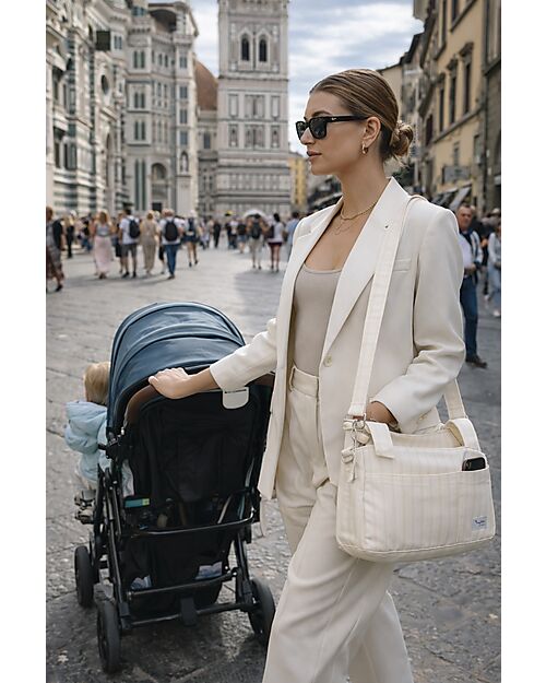Family Nation Borsa Organizer per Passeggino - Righe - Beige - Compatibile con tutti i modelli di passeggino Borse e Organizer