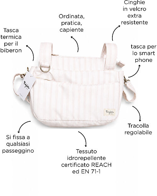 Family Nation Borsa Organizer per Passeggino - Righe - Beige - Compatibile con tutti i modelli di passeggino Borse e Organizer