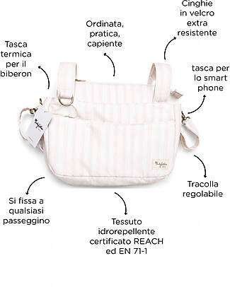 Family Nation Borsa Organizer per Passeggino - Righe - Beige - Compatibile con tutti i modelli di passeggino Borse e Organizer