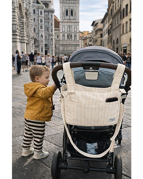 Family Nation Borsa Organizer per Passeggino - Righe - Beige - Cotone - Compatibile con tutti i modelli di passeggino Borse e Organizer