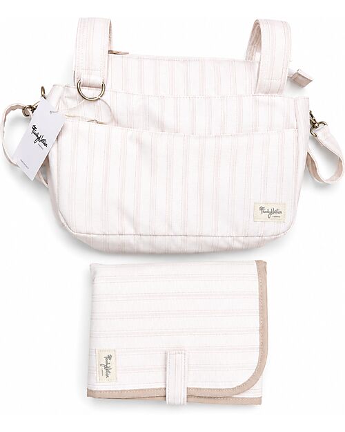 Family Nation Borsa Organizer per Passeggino - Righe - Beige - Cotone - Compatibile con tutti i modelli di passeggino Borse e Organizer