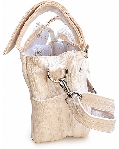 Family Nation Borsa Organizer per Passeggino - Righe - Beige - Cotone - Compatibile con tutti i modelli di passeggino Borse e Organizer