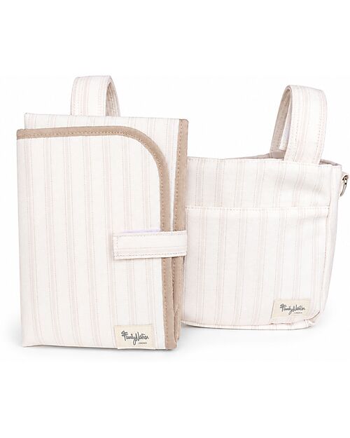 Family Nation Borsa Organizer per Passeggino - Righe - Beige - Cotone - Compatibile con tutti i modelli di passeggino Borse e Organizer