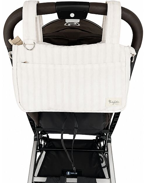 Family Nation Borsa Organizer per Passeggino - Righe - Beige - Cotone - Compatibile con tutti i modelli di passeggino Borse e Organizer