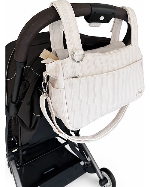 Family Nation Borsa Organizer per Passeggino - Righe - Beige - Cotone - Compatibile con tutti i modelli di passeggino Borse e Organizer