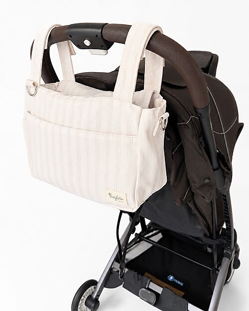 Family Nation Borsa Organizer per Passeggino - Righe - Beige - Cotone - Compatibile con tutti i modelli di passeggino Borse e Organizer