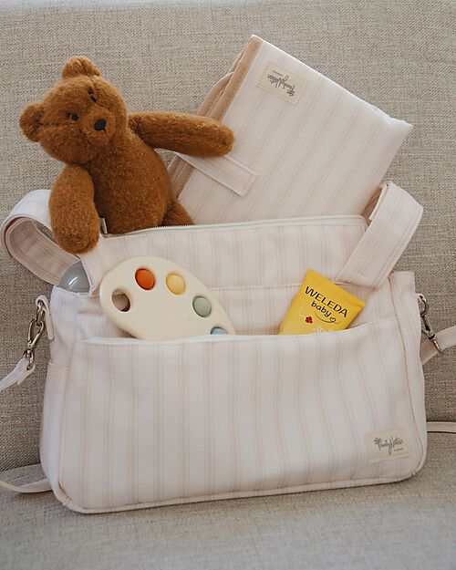 Family Nation Borsa Organizer per Passeggino - Righe - Beige - Cotone - Compatibile con tutti i modelli di passeggino Borse e Organizer