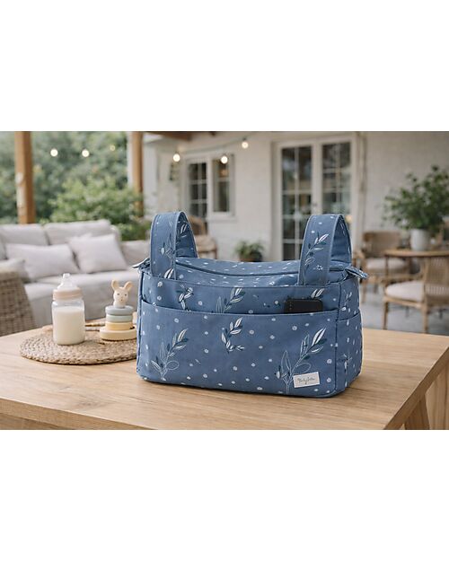 Family Nation Borsa Organizer per Passeggino - Ulivo - Blu - 100% Cotone - Compatibile con tutti i modelli di passeggino Borse e Organizer