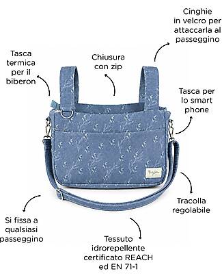 Family Nation Borsa Organizer per Passeggino - Ulivo - Blu - Compatibile con tutti i modelli di passeggino Borse e Organizer