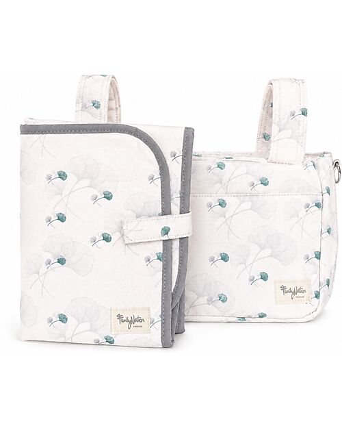 Family Nation Fasciatoio da Viaggio + Borsa Organizer Passeggino - Ginkgo - Avorio - Impermeabile e Pieghevole Fasciatoi da Viaggio