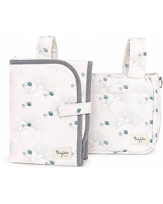 Family Nation Fasciatoio da Viaggio + Borsa Organizer Passeggino - Ginkgo - Avorio - Impermeabile e Pieghevole Fasciatoi da Viaggio