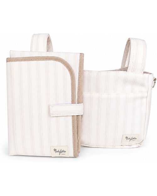 Family Nation Fasciatoio da Viaggio + Borsa Organizer Passeggino - Righe - Beige - Impermeabile e Pieghevole Fasciatoi da Viaggio