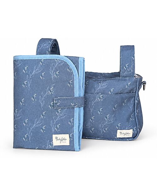 Family Nation Fasciatoio da Viaggio + Borsa Organizer Passeggino - Ulivo - Blu - Impermeabile e Pieghevole Fasciatoi da Viaggio