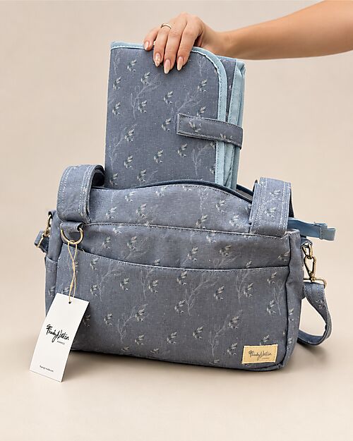 Family Nation Fasciatoio da Viaggio + Borsa Organizer Passeggino - Ulivo - Blu - Impermeabile e Pieghevole Fasciatoi da Viaggio