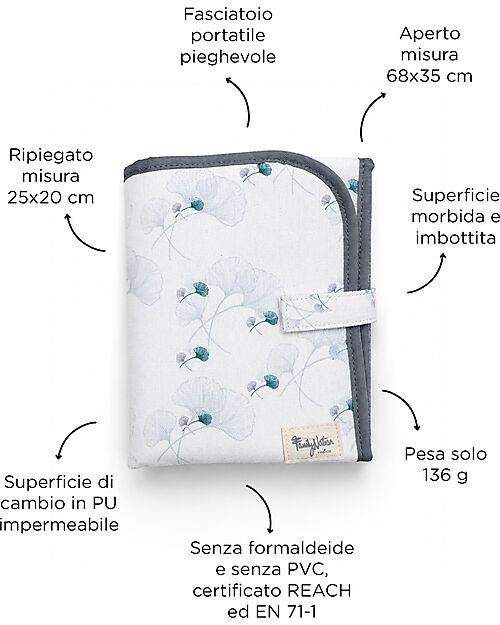 Family Nation Fasciatoio da Viaggio - Ginkgo - Avorio - Impermeabile e Pieghevole Fasciatoi da Viaggio