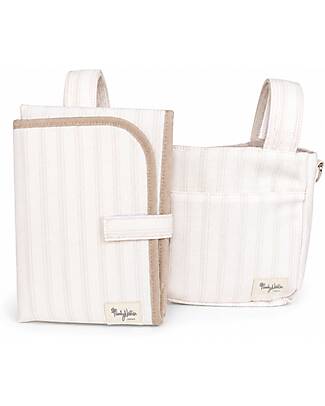 Family Nation Foldable Travel Changing Mat + Stroller Organizer Bag - Stripes - Beige - Firenze Travel Collection Travel Changing Mats