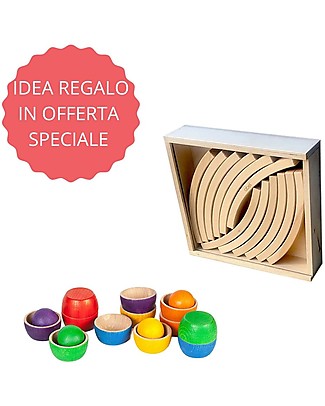 Family Nation Grapat - Ciotole e Palline Grandi + Abel - Blocchi in Legno Giochi Montessoriani
