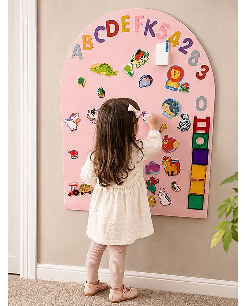 Family Nation Lavagna Magnetica da Parete MagneKids™ - Arco - 95x60 cm - Rosa Antico - Installazione Facile Senza Fori Giochi Magnetici