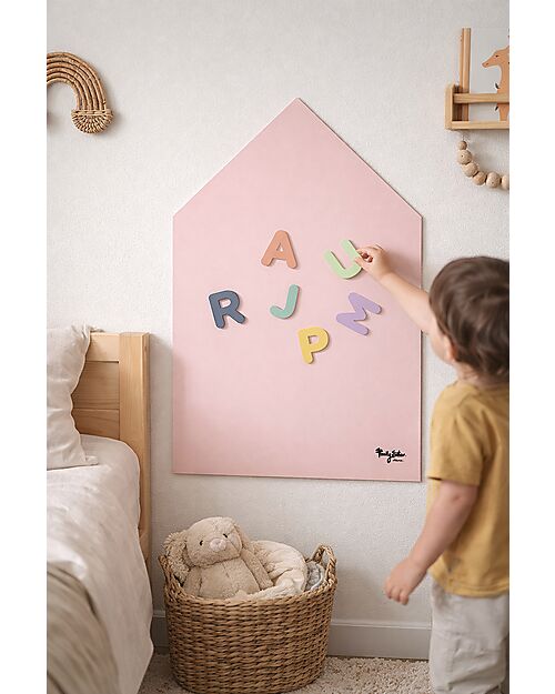 Family Nation Lavagna Magnetica da Parete MagneKids™ - Casetta - 70x44 cm - Rosa Antico - Installazione Facile Senza Fori Giochi Magnetici