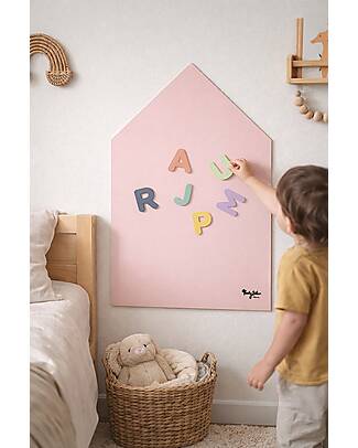 Family Nation Lavagna Magnetica da Parete MagneKids™ - Casetta - 70x44 cm - Rosa Antico - Installazione Facile Senza Fori Giochi Magnetici