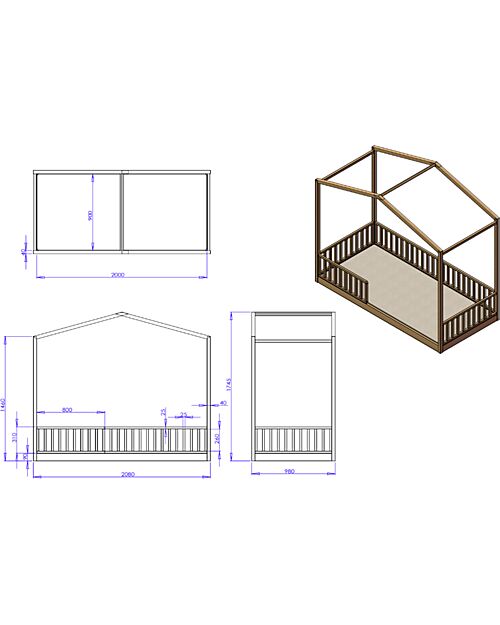 Family Nation Letto Montessori Evolutivo Evi 4 in 1 - 200x90 cm - Tutto incluso - dalla Nascita a 99 anni Letti Montessoriani
