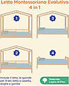 Family Nation Letto Montessori Evolutivo Evi 4 in 1 200x90 + Letto Estraibile/Cassetto + Materasso Anti Acaro 14 cm Letti Montessoriani