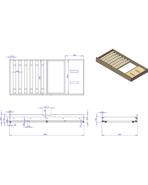 Family Nation Letto Montessori Evolutivo Evi 4 in 1 + Letto Estraibile Montessori e Cassetto Contenitore 2-in-1 Evi - Tutto Incluso - 200 x 90 cm - dalla Nascita a 99 anni Letti Montessoriani