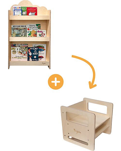 Family Nation Libreria Montessori Frontale - Cloud - Legno di Betulla - Natural + Sedia Montessori Evolutiva - Natural - Legno di Betulla - Cresce Con Il Tuo Bambino Librerie Montessoriane