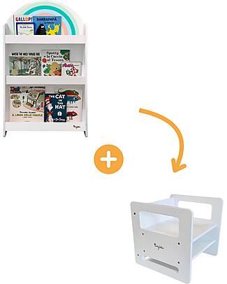 Family Nation Libreria Montessori Frontale - Rainbow - Sunny Beach + Sedia Montessori Evolutiva - Bianco - Cresce Con Il Tuo Bambino Librerie Montessoriane