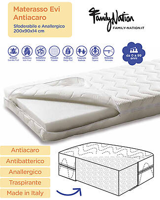Family Nation Materasso Sfoderabile Evi - 200x90x14 cm - Antiacaro e Anallergico Materassi