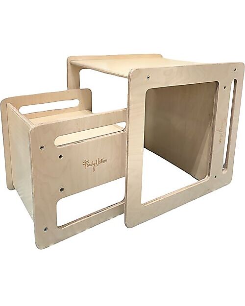 Family Nation OUTLET - Set Tavolo+Sedia Montessori Evolutivi - Natural - Legno di Betulla - Cresce Con Il Tuo Bambino Tavoli