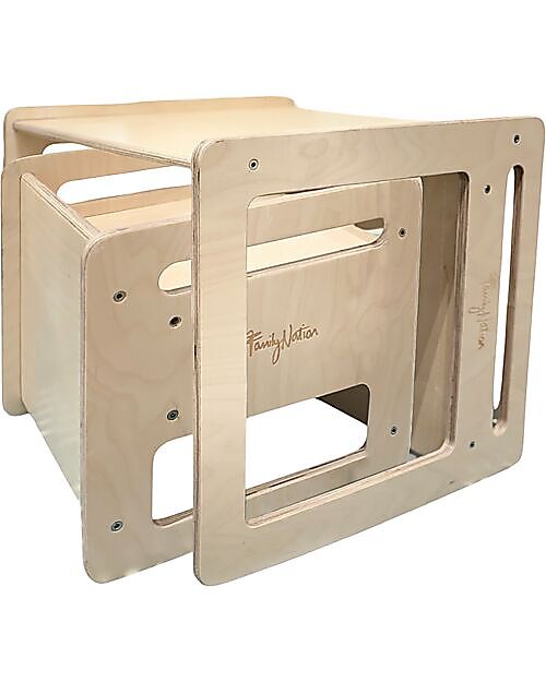 Family Nation OUTLET - Set Tavolo+Sedia Montessori Evolutivi - Natural - Legno di Betulla - Cresce Con Il Tuo Bambino Tavoli