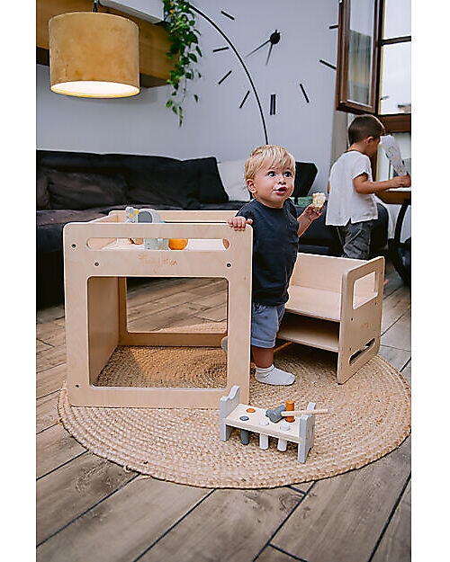 Family Nation OUTLET - Set Tavolo+Sedia Montessori Evolutivi - Natural - Legno di Betulla - Cresce Con Il Tuo Bambino Tavoli
