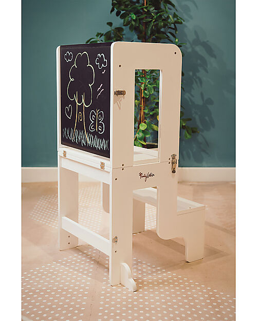 Family Nation OUTLET Torre Montessori 3 in 1 - Bianco - Lavagna Magnetica e Convertibile in Tavolo+Sedia Giochi Montessoriani