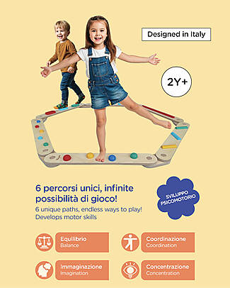 Family Nation Percorso Sensoriale di Equilibrio Montessori - Sviluppo Psicomotorio - 2+ anni - in Legno Giochi Montessoriani