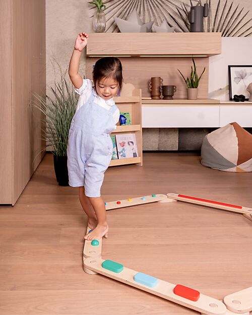 Family Nation Percorso Sensoriale di Equilibrio Montessori - Sviluppo Psicomotorio - 2+ anni - in Legno Giochi Montessoriani