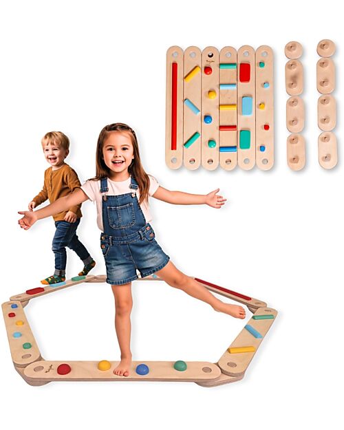 Family Nation Percorso Sensoriale di Equilibrio Montessori - Sviluppo Psicomotorio - 2+ anni - in Legno Giochi Montessoriani