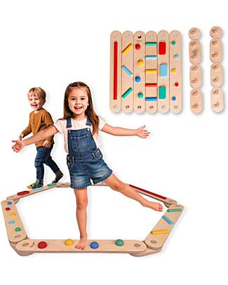 Family Nation Percorso Sensoriale di Equilibrio Montessori - Sviluppo Psicomotorio - 2+ anni - in Legno Giochi Montessoriani