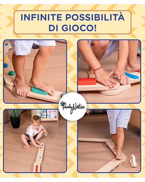 Family Nation Percorso Sensoriale di Equilibrio Montessori - Sviluppo Psicomotorio - 2+ anni - in Legno Giochi Montessoriani