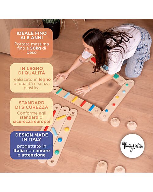 Family Nation Percorso Sensoriale di Equilibrio Montessori - Sviluppo Psicomotorio - 2+ anni - in Legno Giochi Montessoriani