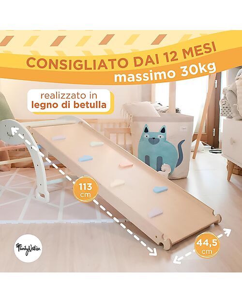 Family Nation Scivolo/Rampa Montessori 2-in-1 - Legno di Betulla - Sviluppa Equilibrio e Agilità Giochi Montessoriani