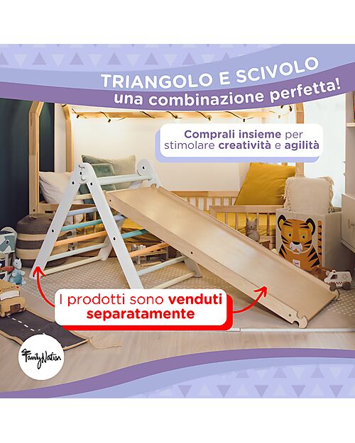 Family Nation Scivolo/Rampa Montessori 2-in-1 - Legno di Betulla - Sviluppa Equilibrio e Agilità Giochi Montessoriani