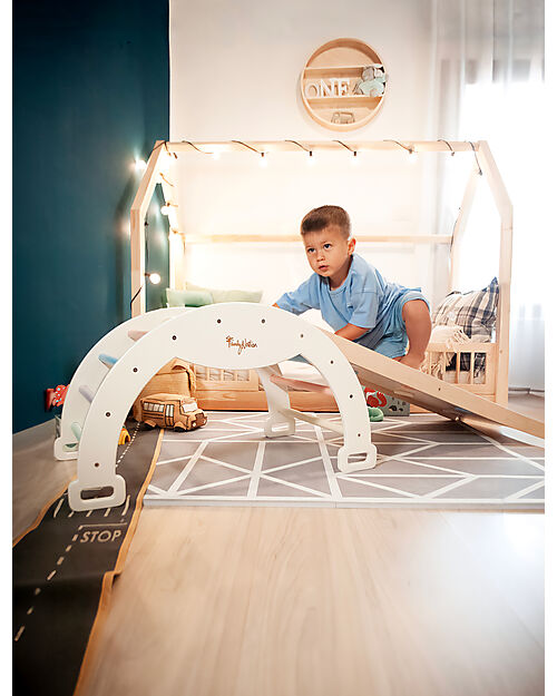 Family Nation Scivolo/Rampa Montessori Rainbow 2-in-1 - Legno di Betulla - Sviluppa Equilibrio e Agilità Giochi Montessoriani