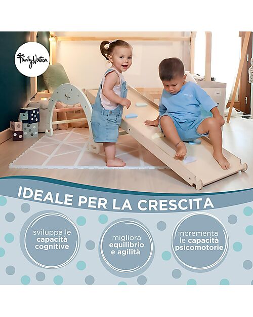 Family Nation Scivolo/Rampa Montessori Rainbow 2-in-1 - Legno di Betulla - Sviluppa Equilibrio e Agilità Giochi Montessoriani