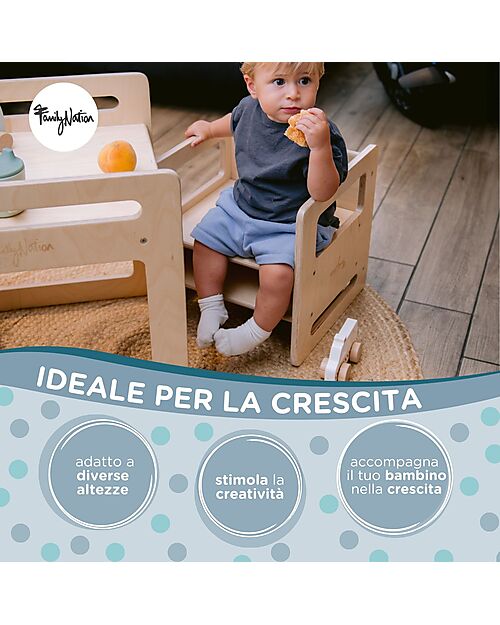 Family Nation Sedia Montessori Evolutiva - Natural - Legno di Betulla - Cresce Con Il Tuo Bambino Sedie