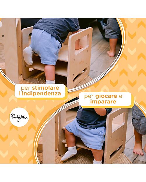 Family Nation Sedia Montessori Evolutiva - Natural - Legno di Betulla - Cresce Con Il Tuo Bambino Sedie