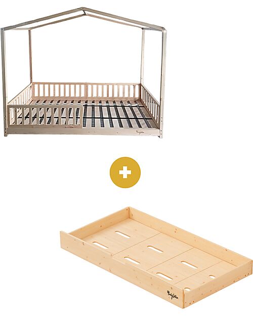 Family Nation Set 2: Letto Montessori Evolutivo Evi 140x70cm + Cassetto Letti Montessoriani