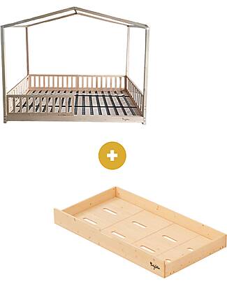 Family Nation Set 2: Letto Montessori Evolutivo Evi 140x70cm + Cassetto Letti Montessoriani