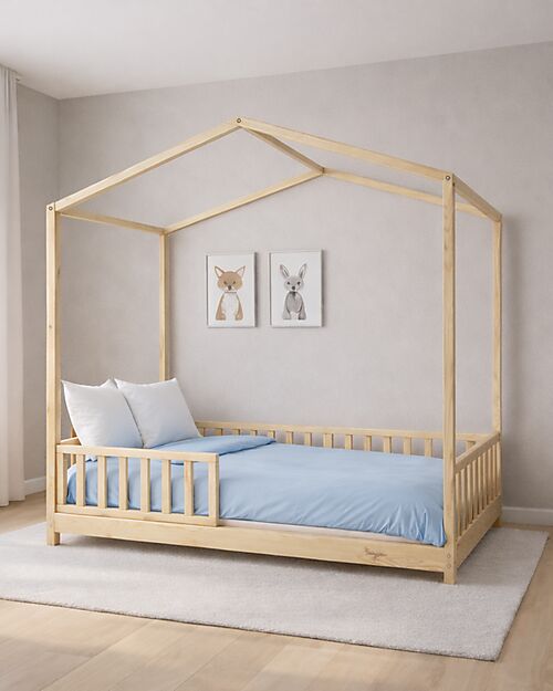 Family Nation Set 2: Letto Montessori Evolutivo Evi 140x70cm + Cassetto Letti Montessoriani